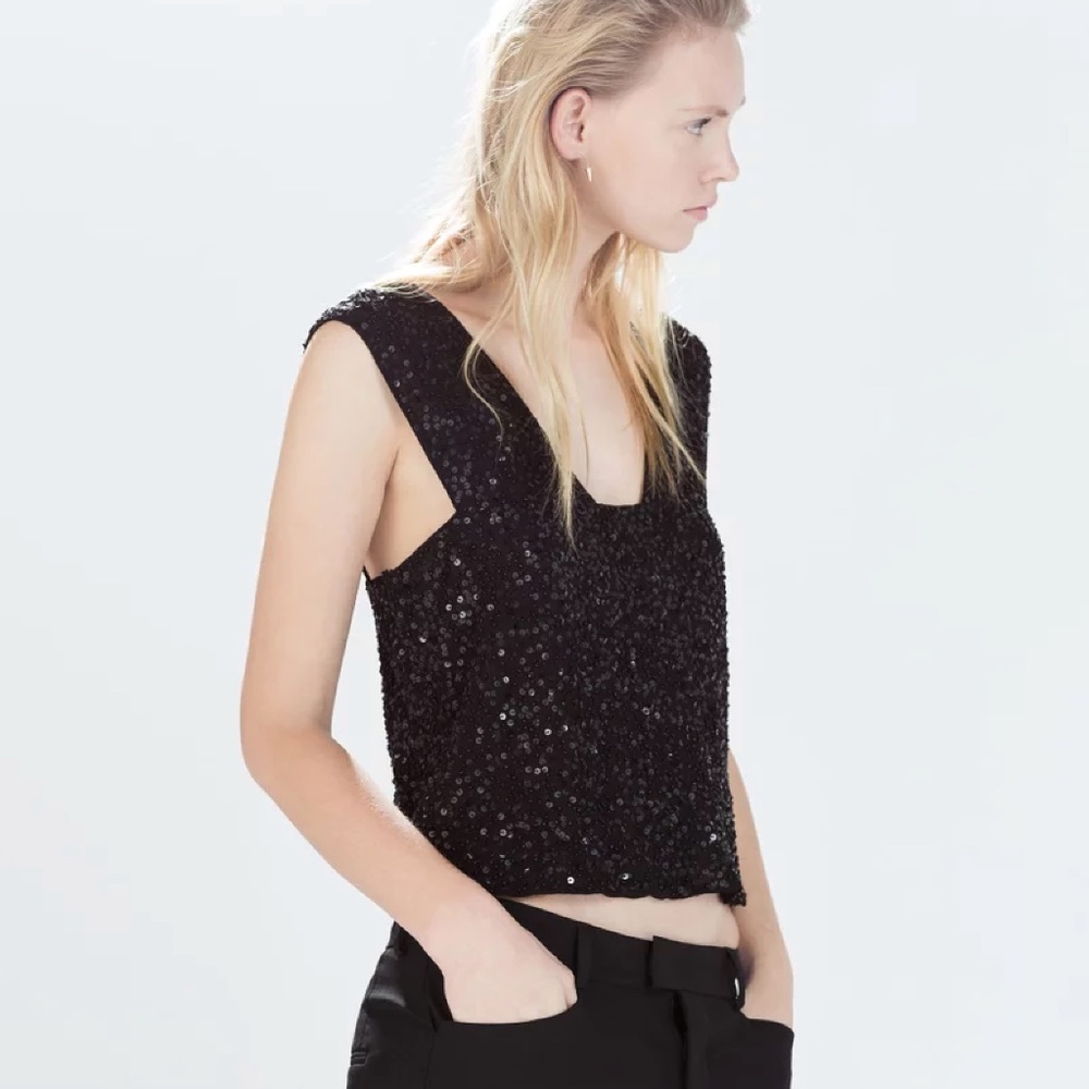Zara basic beaded black tank